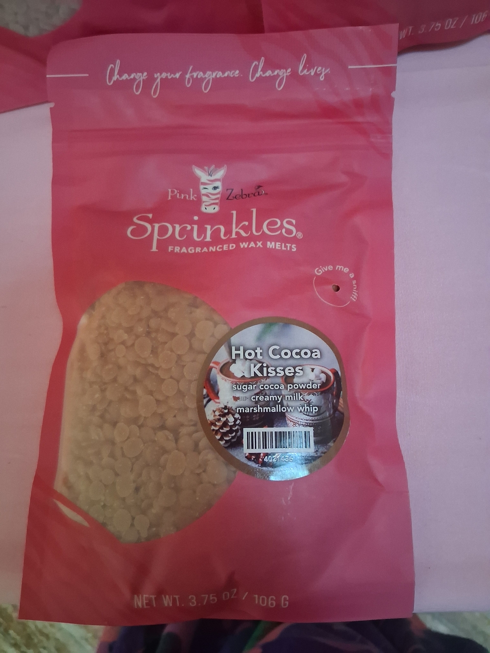 Pink Zebra Sprinkles Hot Cocoa Kisses Fragranced Wax Melts - Pink Packaging